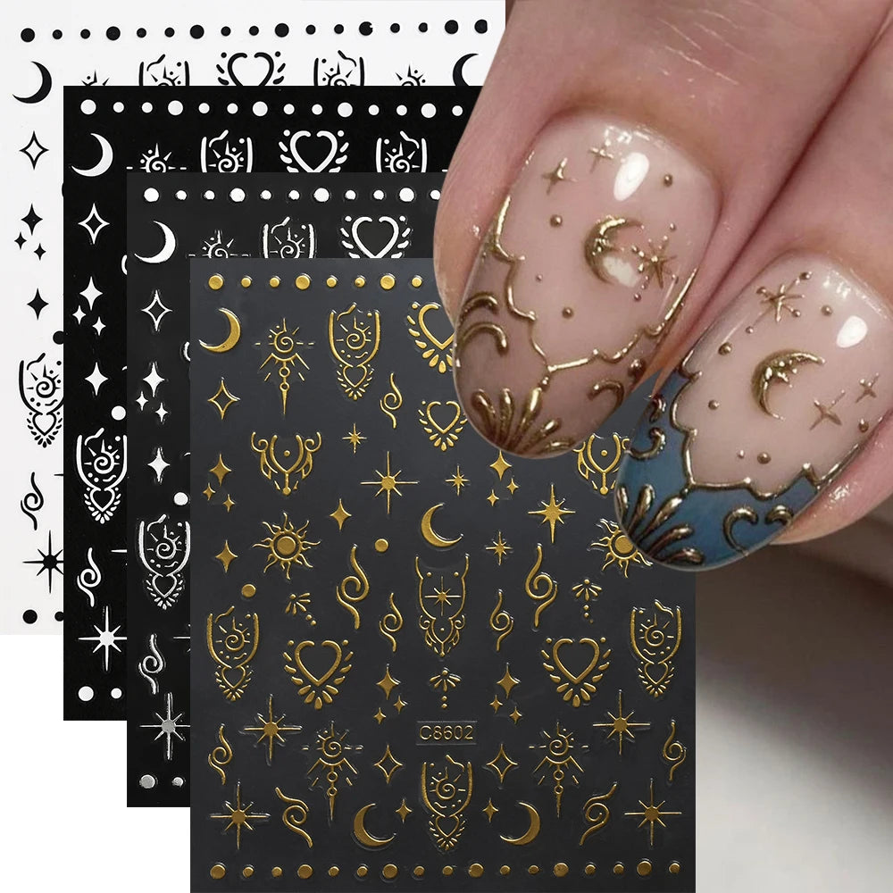 4pcs/set Roman Letters Nail Stickers 3D Black/White/Gold/Silver Alphabet Adhesive Nail Decasl English Letters DIY Manicure Decor