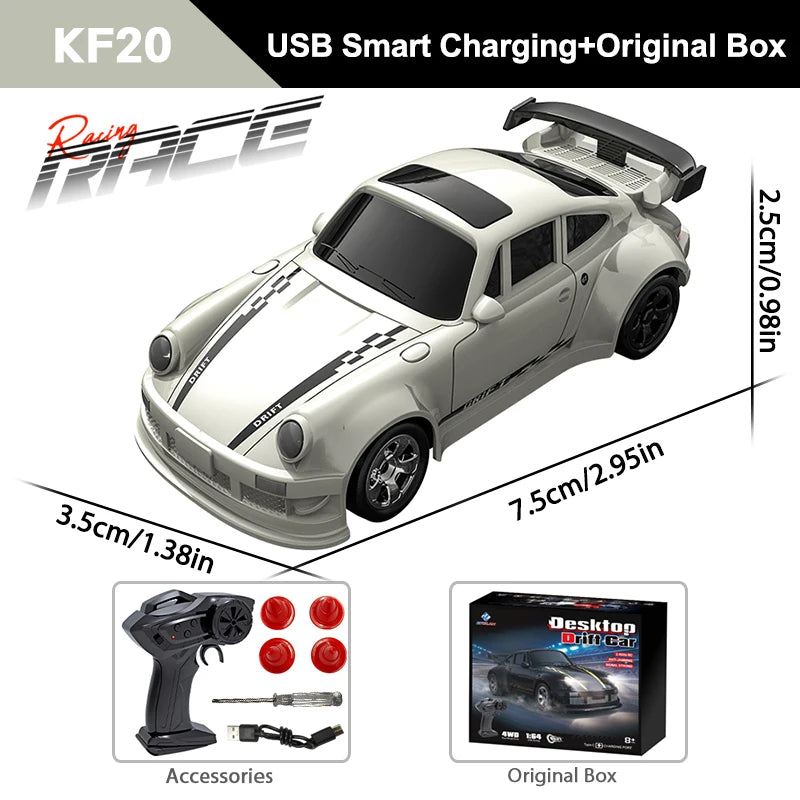 KF20 1/64 High Speed Drift RC Car 2.4G 4WD Remote Control Desktop Mini GTR Racing Model Cars for Boys Kids Toy Gift