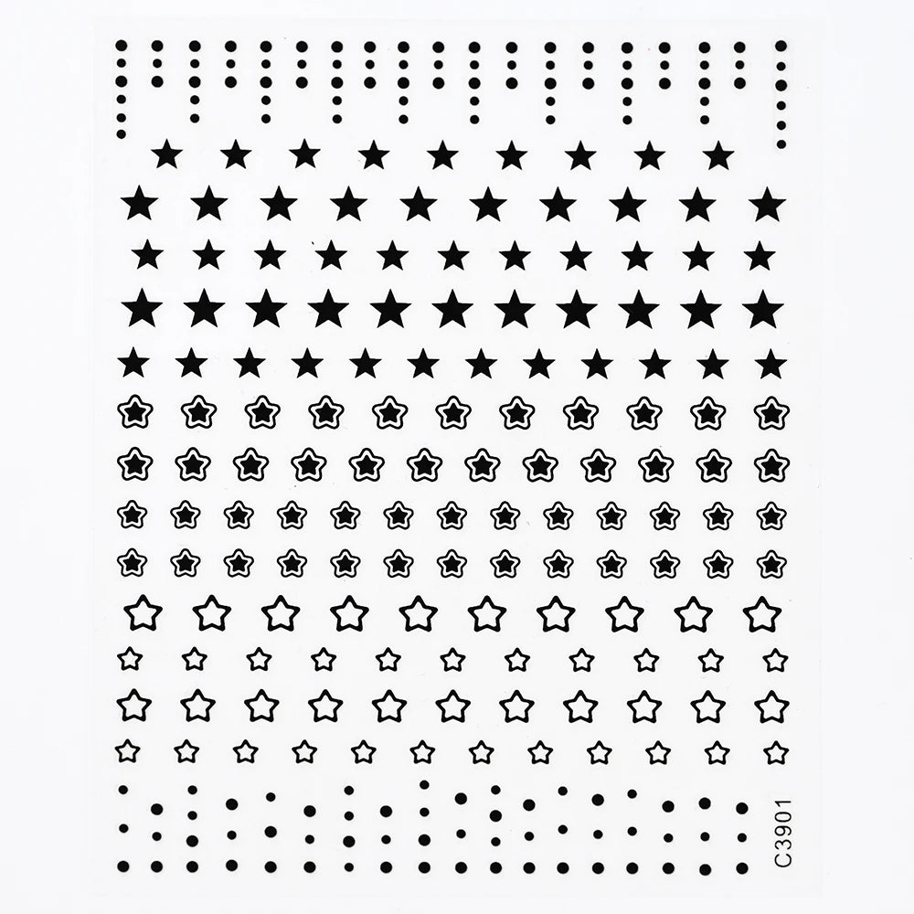 Black White Star 3D Nail Art Sticker Y2K Pentagram Self-Adhesive Decals Laser Shiny Glitters Starlight Manicure Ornaments Slider