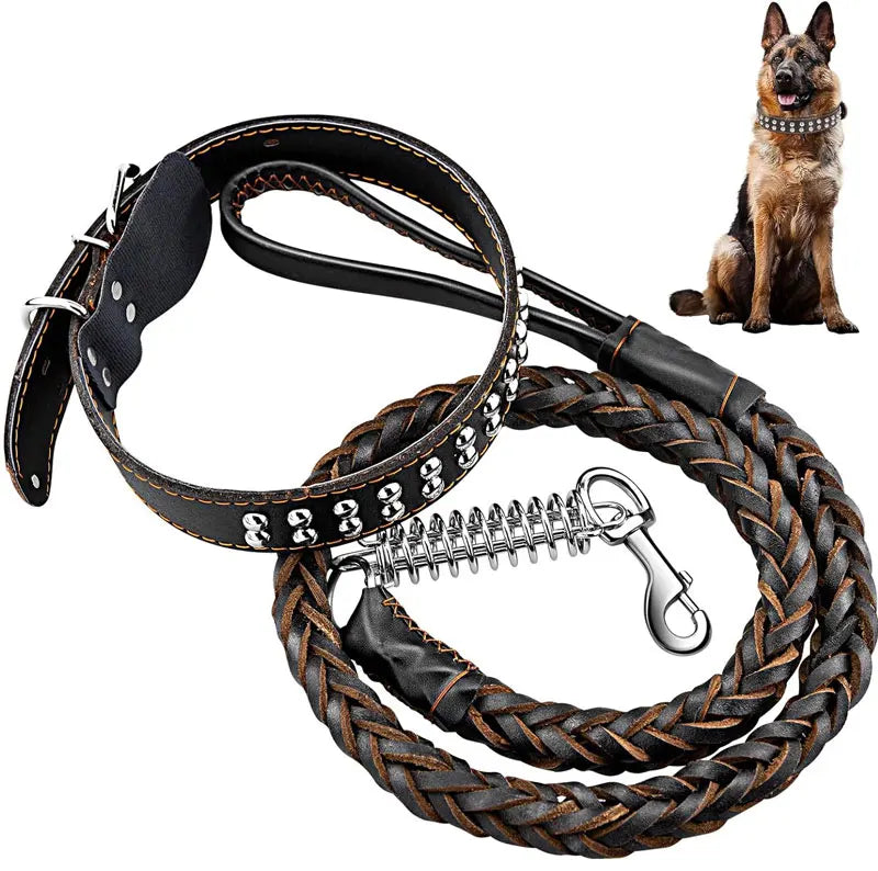 Heavy and Duty Large Dog Leash Genuine Leather Braided Dog Training Leash for Shepherd Medium Large Dogs Pet Supplies
