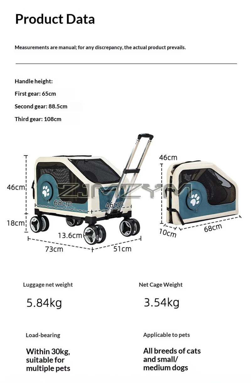 Portable Pet Trolley Case, Fashionable Detachable Dog Trolley Case, Foldable Pet Bag Cat Travel Carrier Bag