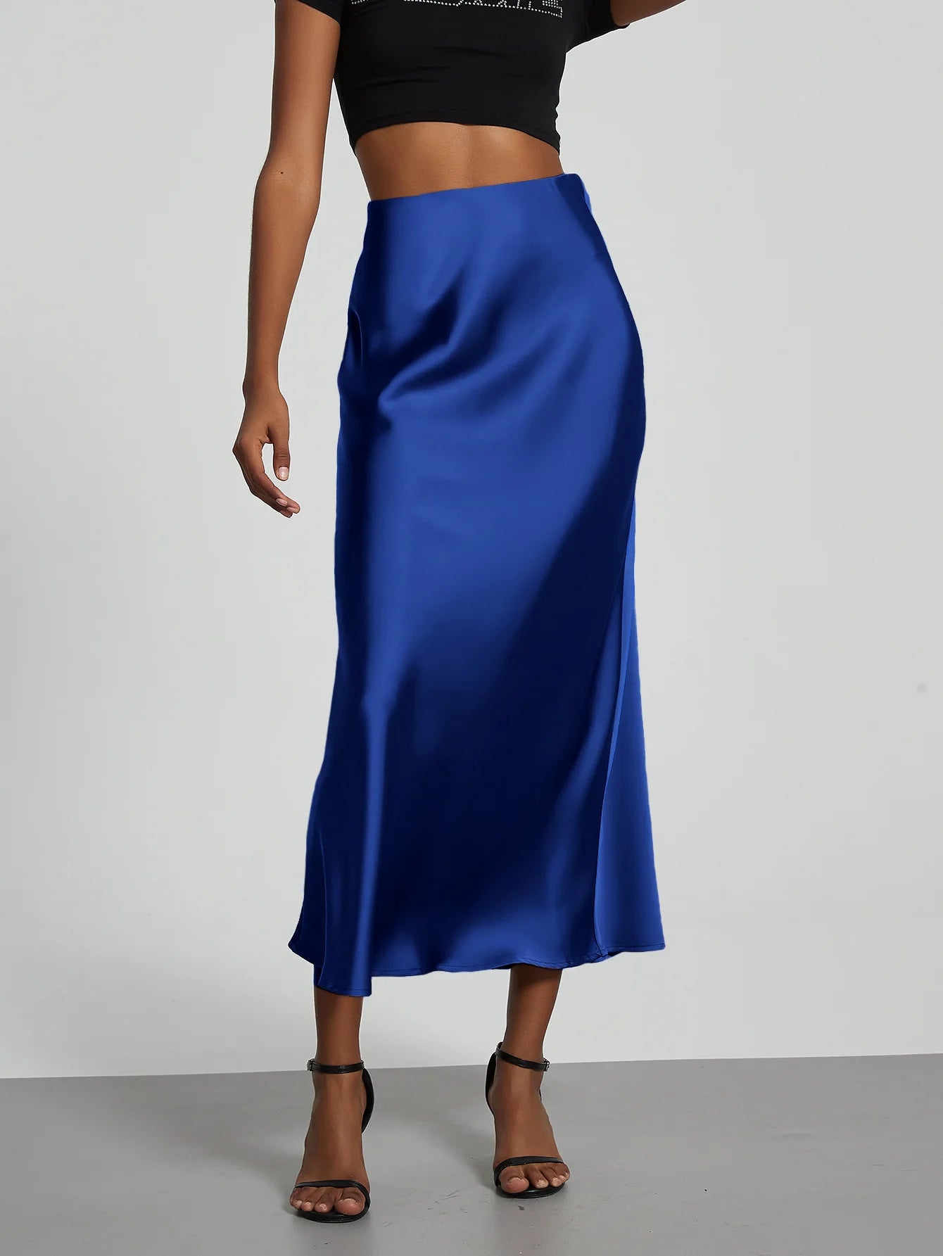 21 Colors New 2026 Women's Elegant High Waist Satin Long Skirts Female Summer Solid Color Faldas