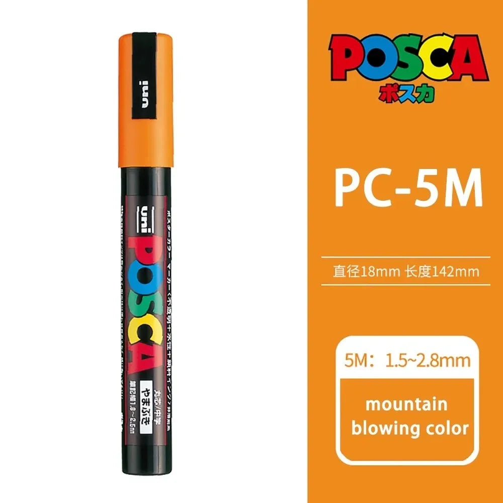 1pcs Japan UNI POSCA Markers PC-1M/3M/5M Acrylic Graffiti Pen Waterproof DIY Stackable Color Art Painting School Supplies