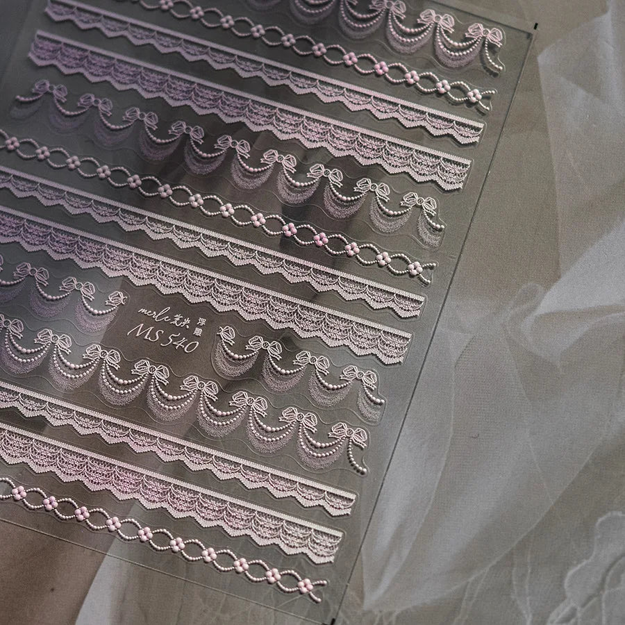 5D Black White Lace Atripe Nail Art Sticker High Quality Pearl Crystal Diamond Sticker Decorative For Nails DIY Manicure Design