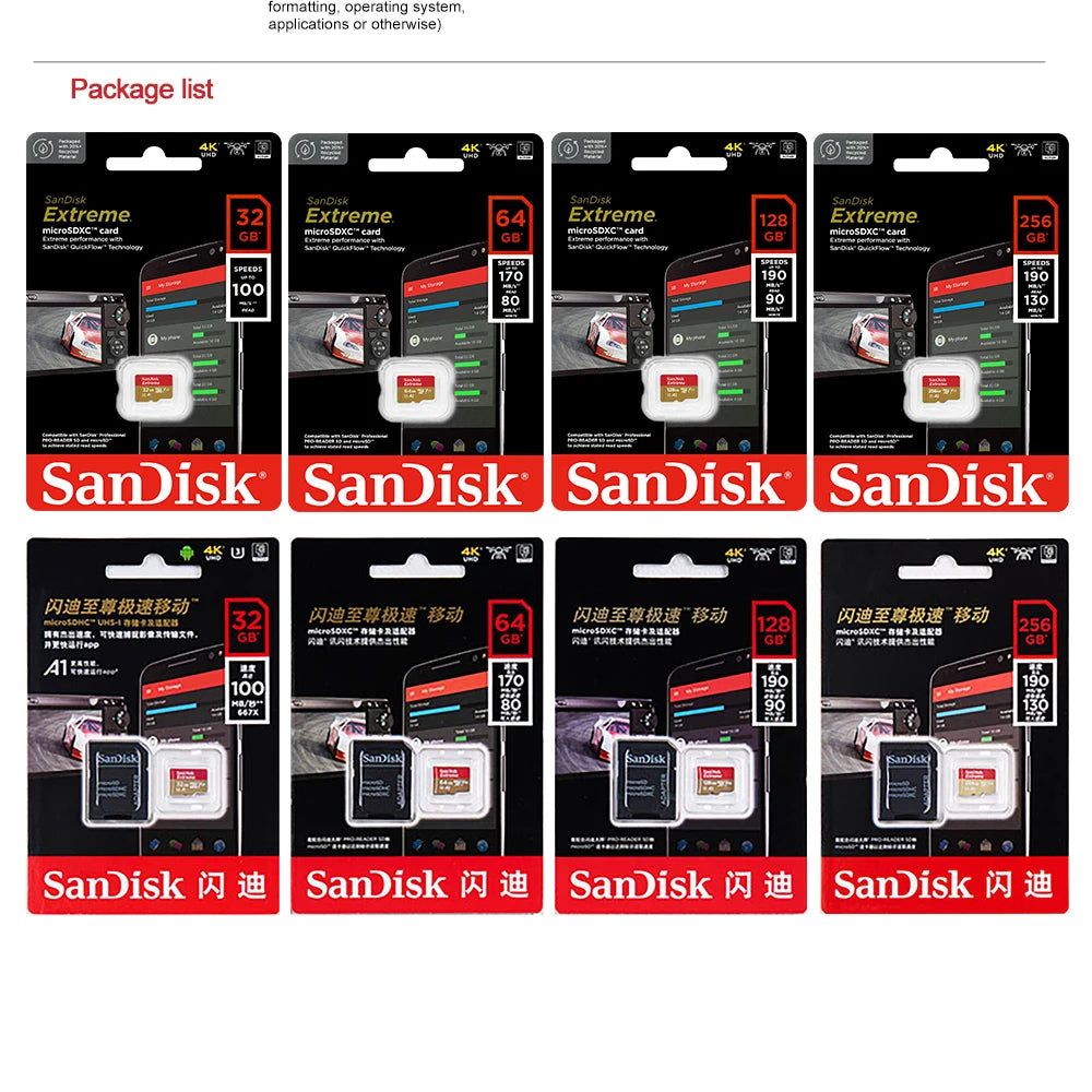 Original Sandisk Memory Card 256GB 128GB 64GB 32GB TF Micro SD Card Class 10 UHS-1 Flash Card Memory MicroSD for Smartphone PC