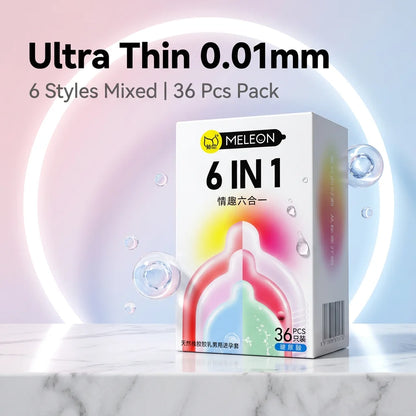 0.01 Ultra Thin Latex Condoms 6 Styles Lubricated Safe Contraception Intimate Products 12/36Pcs Box