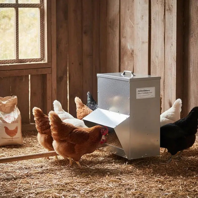 Galvanized Steel Chicken Feeder, Silver, 20 x 25 x 35 cm