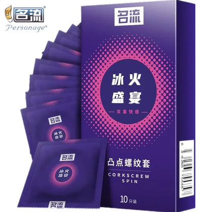 PERSONAGE Genuine Condoms Screw Thread Ice Fire Spike Dotted  Stimulation Orgasm Bump Condoms Safer Sex Products For Adult