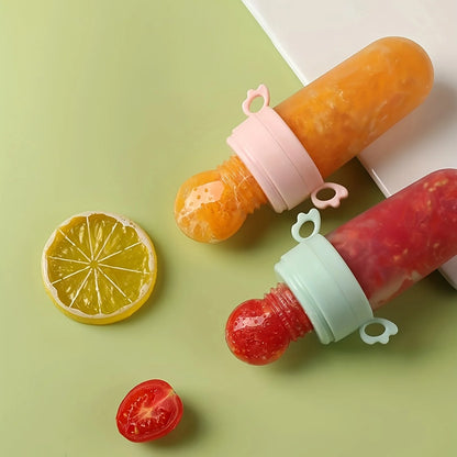 4pcs Baby Feeding Set: 1pc Silicone Spoon Feeder Bottle with Handle, 3-Size Mesh Bags-S, M, L. Baby Bottle, Feeding Bottle Set
