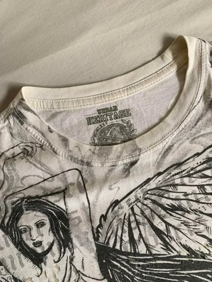 200s  Angel New Fashion Goddess Printed T Shirt Short Sleeve Female Street Popular Vintage Casual Joker Sports T Shirt Unisex