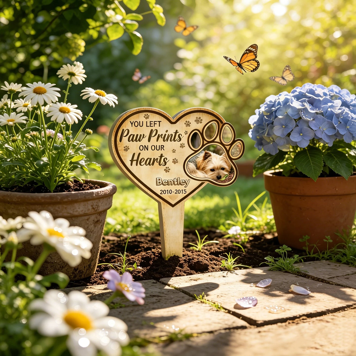 Custom Personalized Pet Grave Marker,Heart-Shaped Paw Print,Photo Insert,Garden Memorial Stake,Pet Loss Gift,Memorial Yard Decor