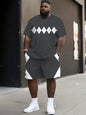 Denim Graphic T-shirt And Shorts 2-piece Set 2025 Plus Size Men's Clothing Casual Loose Drawstring Waist Shorts Short Sleeve Top