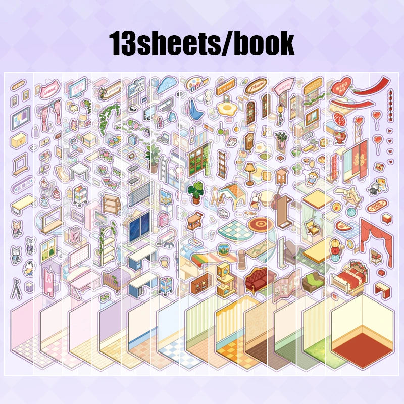 Mr. Paper 13pcs Palm PET 2.0 Sticker Book, Mini Diorama Journal Supplies, 3D Scene Collage, Portable Creative Stationery Sticker