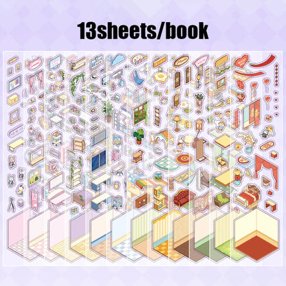 Mr. Paper 13pcs Palm PET 2.0 Sticker Book, Mini Diorama Journal Supplies, 3D Scene Collage, Portable Creative Stationery Sticker