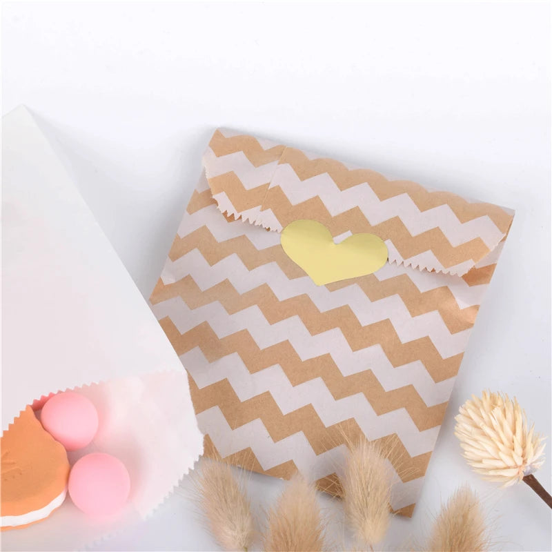 50 Pcs Red Blue Green Thank You Kraft Paper Bags Cute  Happy Birthday Gift Pouch Retro Party Favor Bag Candy Cookie Supplies