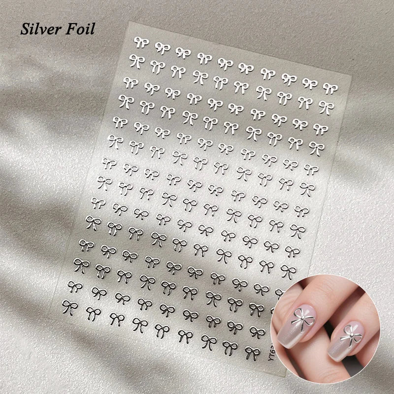 3D White Bowknot Flower Nail Art Sticker Ultra-thin Self-Adhesive Slider Summer Nail Art Decal Decoration DIY Manicure Accesorie