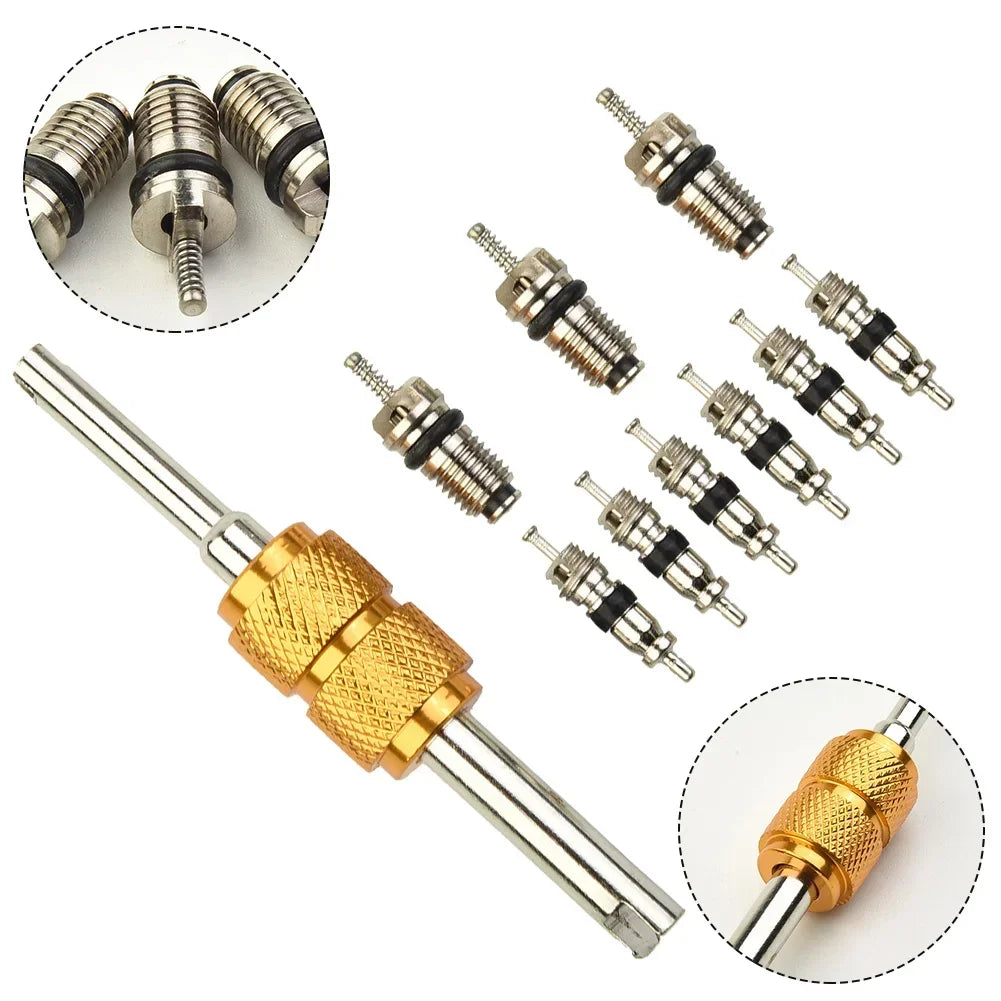 9Pcs R134a Automotive Air Conditioning Valve Core + 1Pcs Remover Tool For A/C System Mall/Big Air Conditioning Valve Core Tool