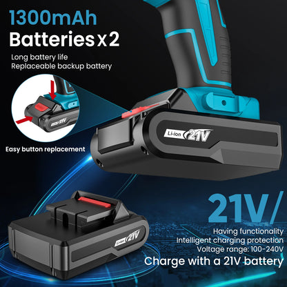 Cordless Impact Screwdriver Handheld Drill Power Tool 32 Torque Setting 2 Gear Speed Electric Screwdriver With 2 Batteries