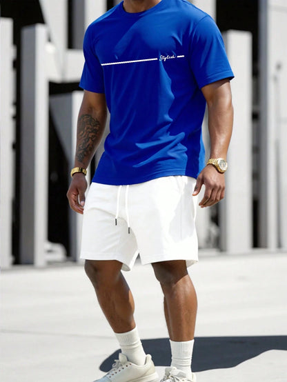 2025 New Men's Summer Round Neck Short Sleeve Suit Outdoor Sports Breathable Comfortable Shorts Suit Letter Print Casual Suit