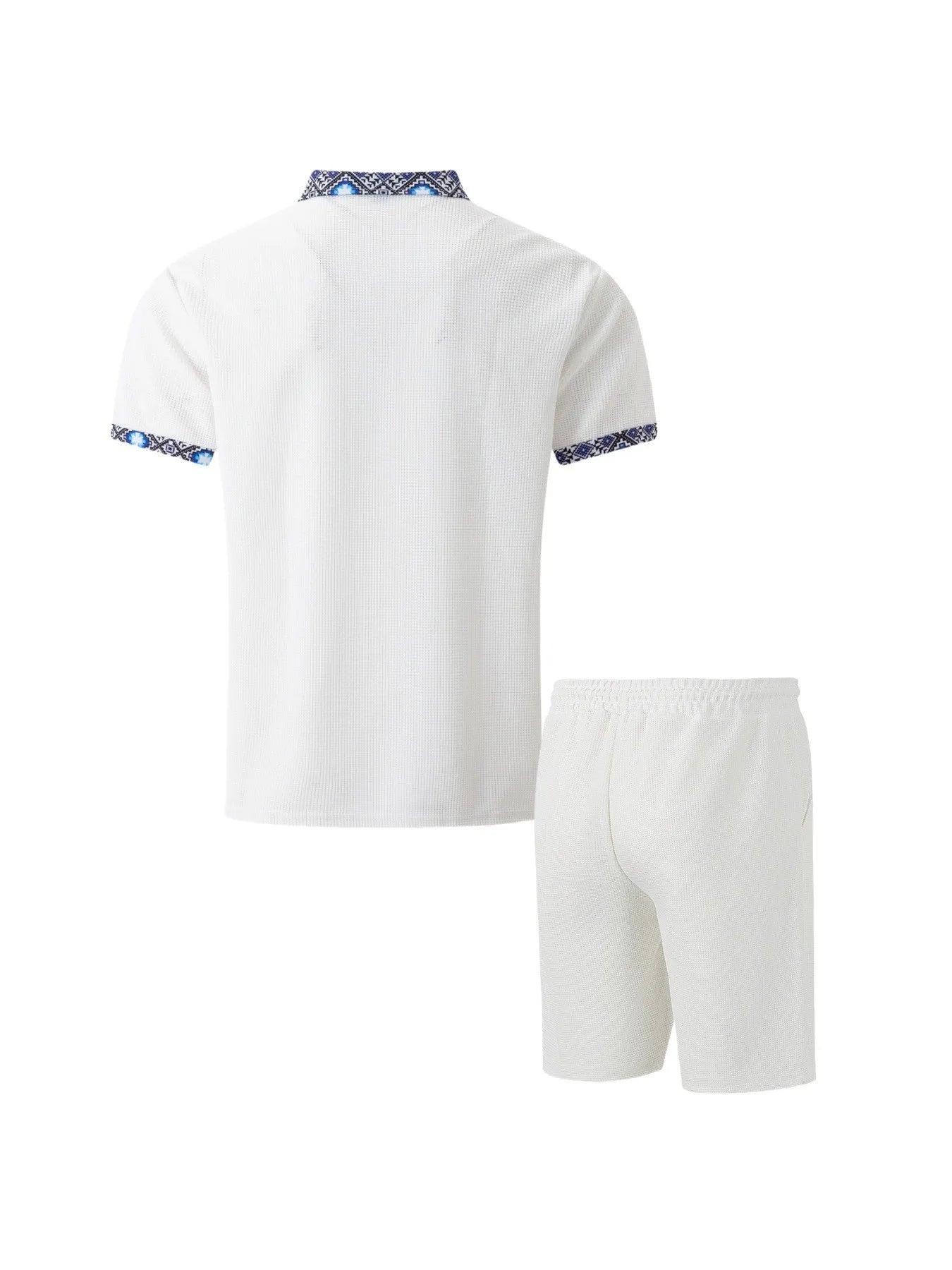 2026 Men Europe and the United States new summer Waffle solid color zip-up lapel short-sleeve suit shorts two sets