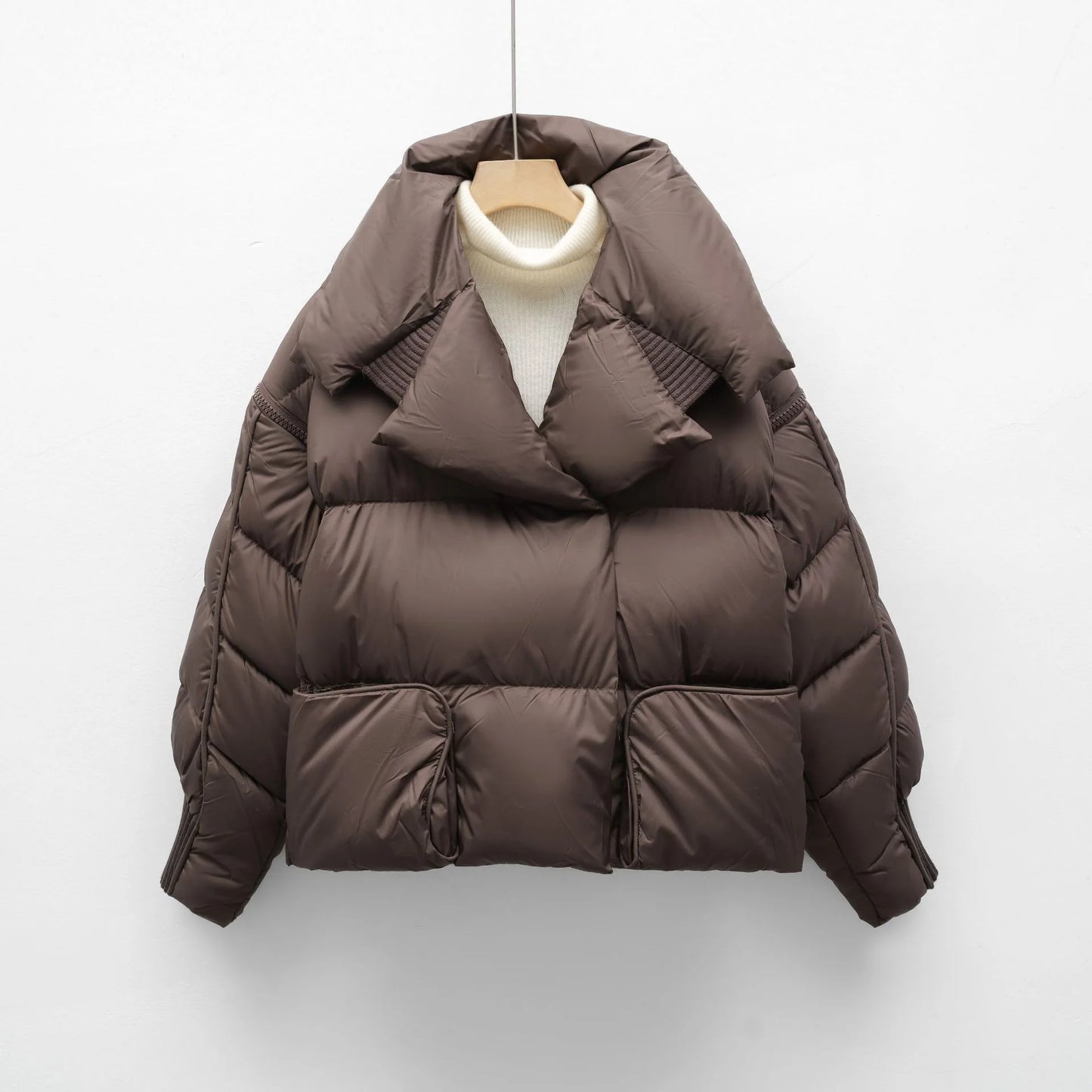 Overcoat New Fashion Women Down Jacket Winter White Duck Down High Quality Knitted Patchwork Lapel Women Down Jacket