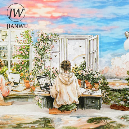 JIANWU Weather Window Series Vintage Plant Flower Landscape Material Collage PET Sticker Creative DIY Journal Stationery