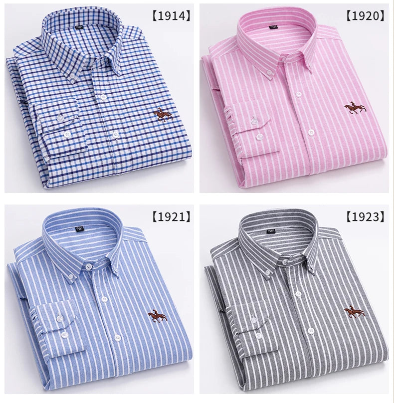 Large Size Full Men's Shirts 100% Pure Cotton Oxford Business Casual Shirt Soft Slim Fit Formal Plain Shirt Long Sleeve Clothes