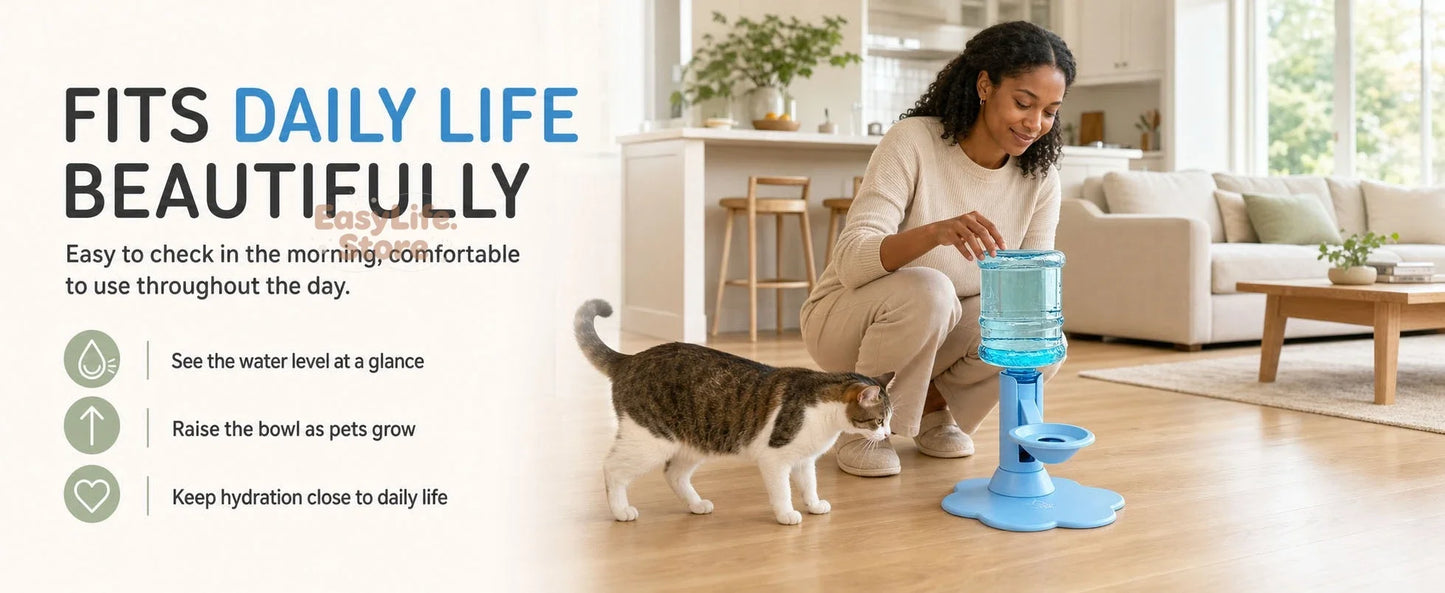 Automatic Cat Dog Water Dispenser No Electricity No Filter Adjustable Height Gravity Pet Water Fountain for Cats and Small Dogs