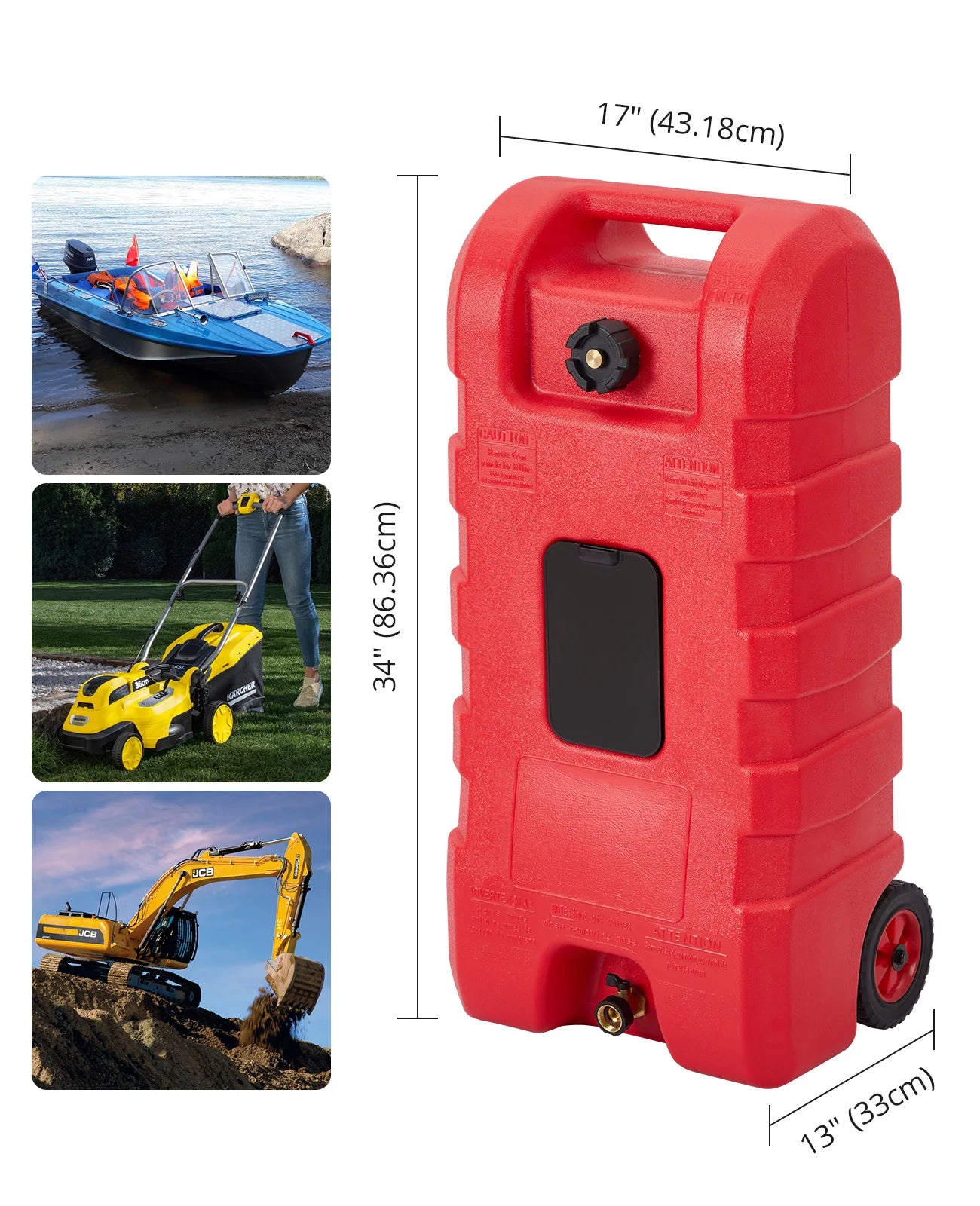 Heavy-Duty 15 Gallon Portable Fuel Caddy – Manual Siphon Pump & 10FT Delivery Hose – On-Wheels Gas & Heavy-duty Transfer Tank – Ideal Tool Storage for Cars, Lawn Mowers, Boats