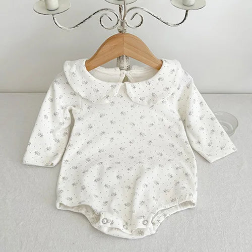 2024 New Spring Children Clothes Toddler Baby Girls Romper Long Sleeved Cotton Lattice Printing Infant Baby Girls Jumpsuit