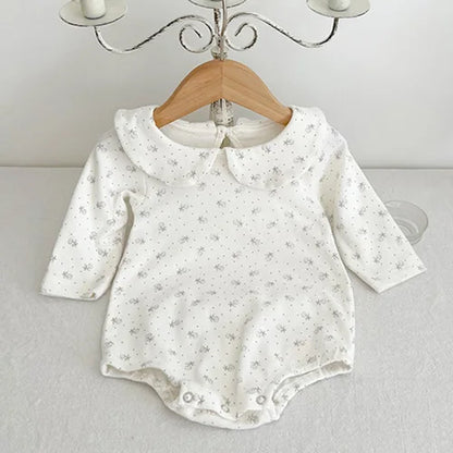 2024 New Spring Children Clothes Toddler Baby Girls Romper Long Sleeved Cotton Lattice Printing Infant Baby Girls Jumpsuit