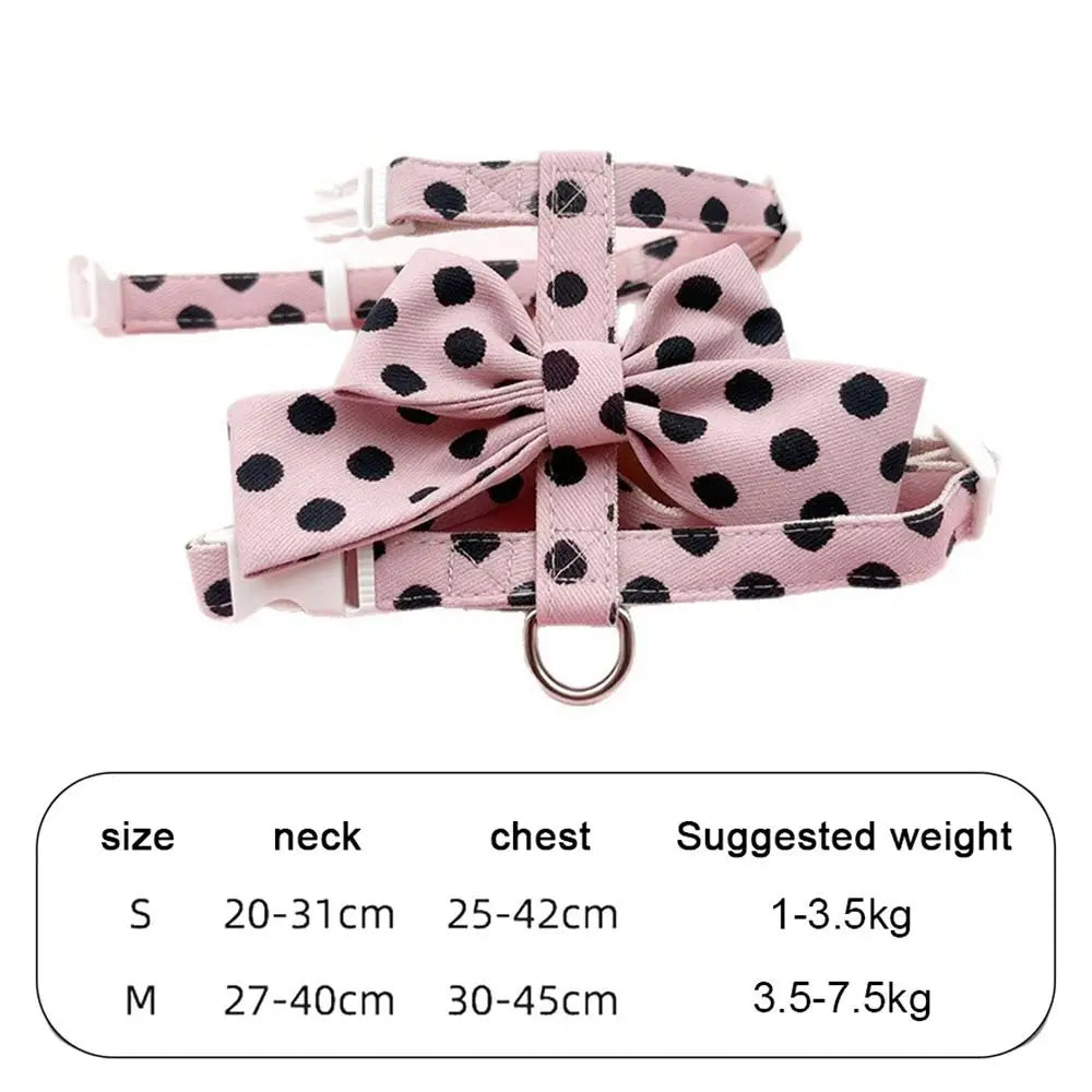 Cute Polka Dot Pet Vest Harness Bowknot Adjustable Pet Traction Rope with Collar Cat Traction Rope Puppy