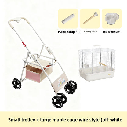 Foldable Lightweight Parrot Stroller Outdoor Travel Pet Carrier with Storage Space
