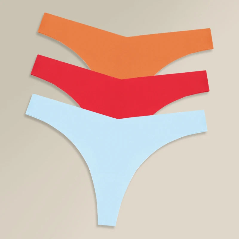 3PCS Women Ice Silk Seamless Thongs Underpants Sexy V-Waist Ultra-thin Panties Girls Low Rise Invisible G-string Lingerie XS-XL
