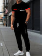 New Men's Letter Print Two-piece Set Outdoor Casual Round Neck Short Sleeve Drawstring Long Pants Plus Size Loose Fit Outfit