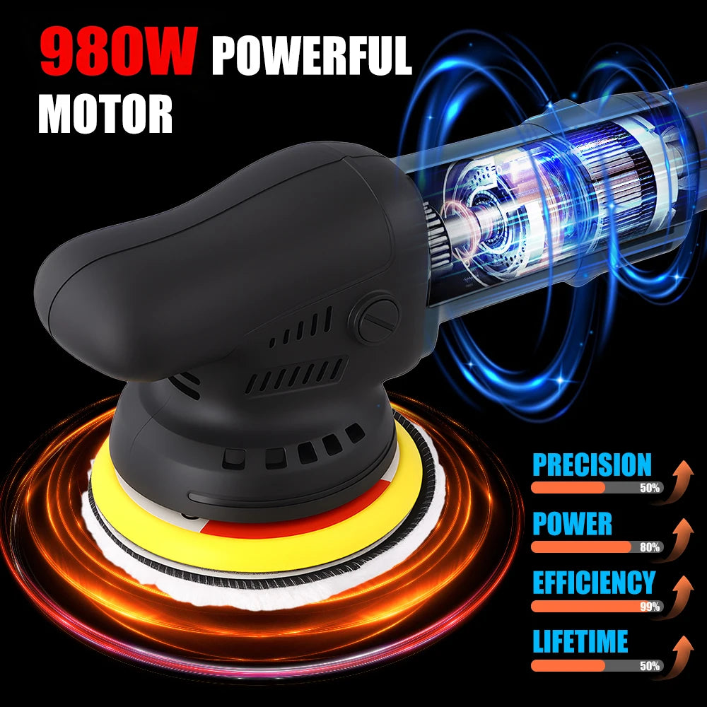 Podofo 980W 5'' 550-3300 RPM Car Polisher 6 Variable Speed Adjustable for Car Detailing Waxing Polishing 24pcs Car Power Waxer