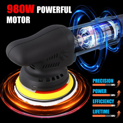 Podofo 980W 5'' 550-3300 RPM Car Polisher 6 Variable Speed Adjustable for Car Detailing Waxing Polishing 24pcs Car Power Waxer