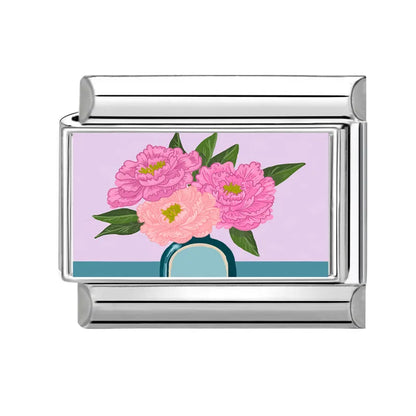 2025 Women's Fashion Colorful Flowers Oil Painting Style Series Italian Charms Fit 9mm Stainless Steel Bracelet DIY Jewelry Gift