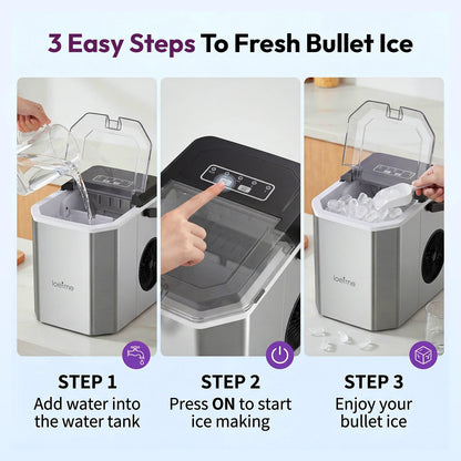 LOEFME Portable Bullet Ice Maker 12KG/24H Countertop Ice Machine 9 Cubes in 6 Min Auto Clean 2 Ice Sizes with Handle