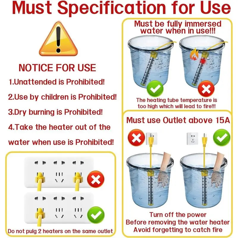 A98I-Mini Pool& Bucket Heater-Stainless Steel, 5 Gallon Immersion Water Heater With Intelligent Temperature Control-Us Plug