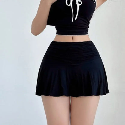 Sweet Flared Mini Skirt Fashion Versatile Black Low-Waisted mini Skirts Girls Tennis Dance Sports Short Skirts Summer Skirts