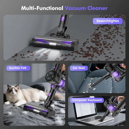 Cordless Vacuum Cleaner, 40KPa/50Mins/3 Modes, Cordless Stick Vacuum with LED Display & Foldable Lightweight Design, Rechargeable Handle Cleaners for Home, Pet Hair, Carpet, Hard Floor