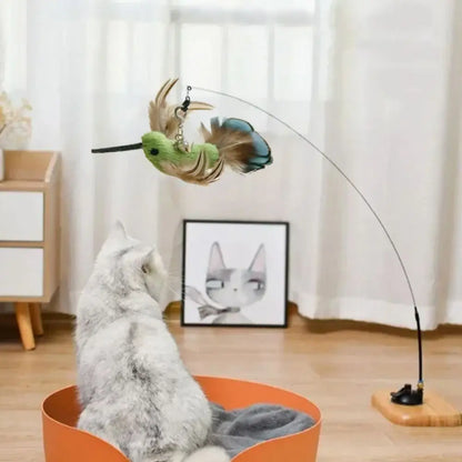 Plush Simulated Bird Cat Stick Head Cat Teaser Stick Colorful Cat Playing Teaser Wand Suction Cup Teaser Toy Interactive Cat Toy