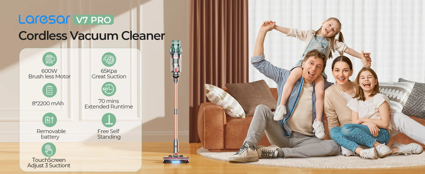 Laresar V7 PRO 600W 65000PA Cordless Vacuum Cleaner Handheld Home Appliance Aromatherapy Function Long Hose Sofa Suction 2026 NE