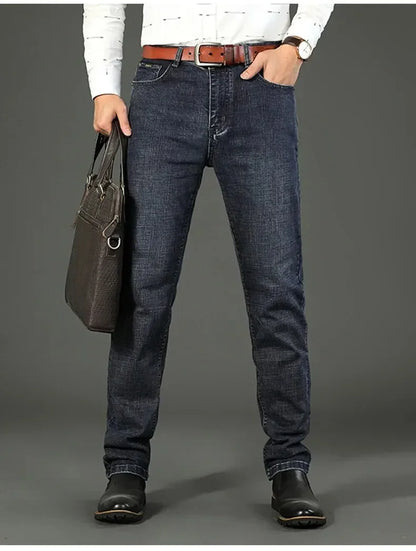 New Business‑Style Men's Jeans, Comfortable Straight Leg Stretch Denim Pants, Classic Blue Black Work Trousers, Fashion Versatile Male Clothing For Office, Business Occasions And Casual Daily Outfit