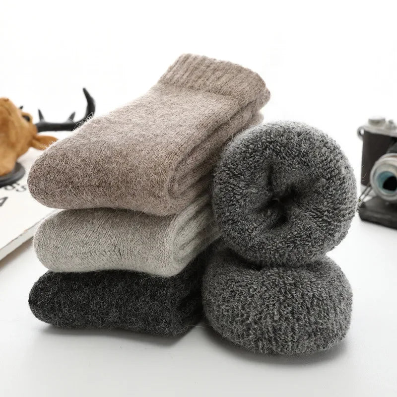 Men Thick Solid Color Socks Merino Wool Warm Winter Snow Thermal Socks Calceta Hombre Skarpety Meskie