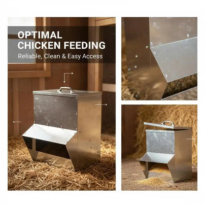 Galvanized Steel Chicken Feeder, Silver, 20 x 25 x 35 cm