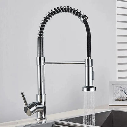 Kitchen Faucets Brush Brass Faucets for Kitchen Sink Single Lever Pull Out Spring Spout Mixers Tap Hot Cold Water Crane