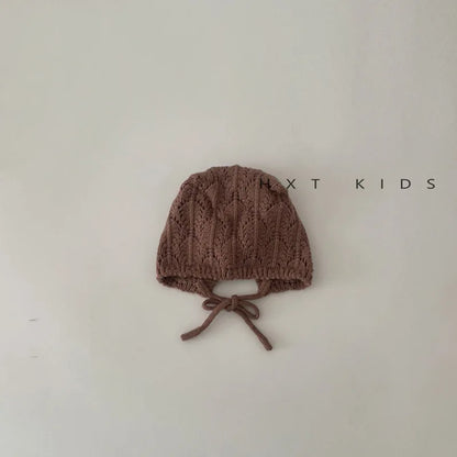Fashion Retro Hollow Children Knitted Hats Handmade Crochet Flower Girls Parent-child Outdoor Cotton Hat 2024 Autumn Winter Caps