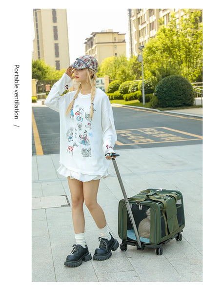 Foldable Lightweight Pet Travel Carrier Bag Breathable with 360° Swivel Wheels for Cats Dogs Portable Outdoor Pet Backpack 2026
